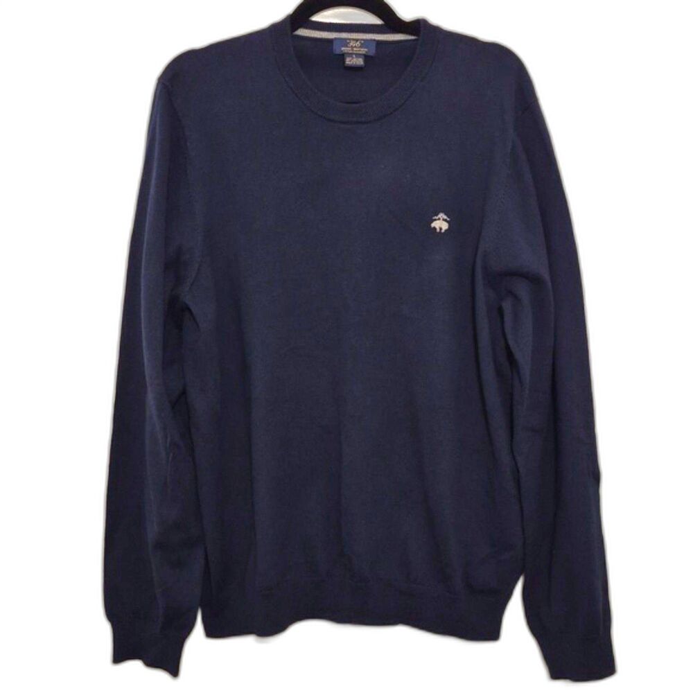 Brooks Brothers 346 Men’s Large Navy Cotton Cashmere Crewneck Sweater Logo
